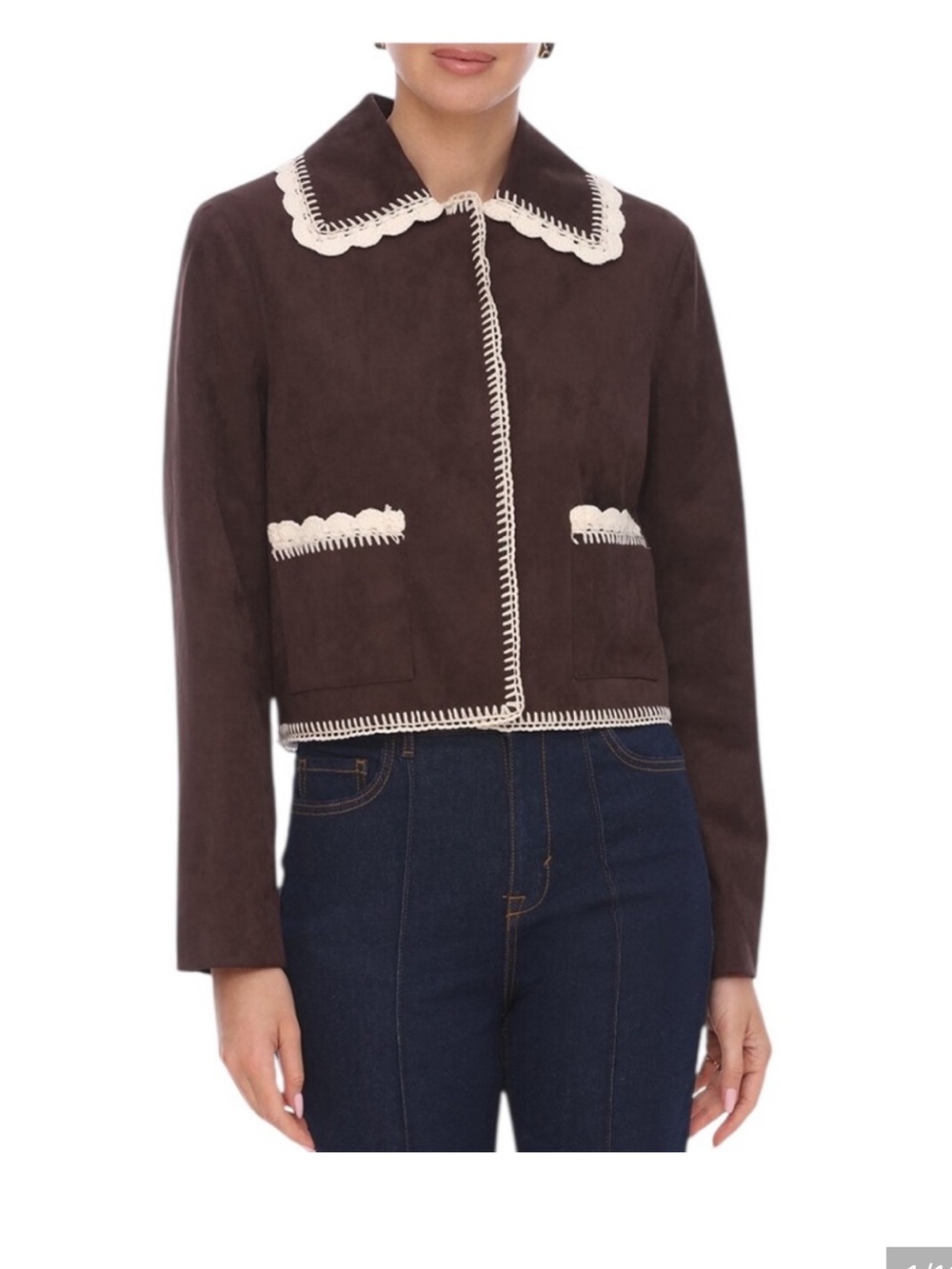 Bagatelle Collection Faux Suede
Crochet Trim Jacket Sz 3X NWT